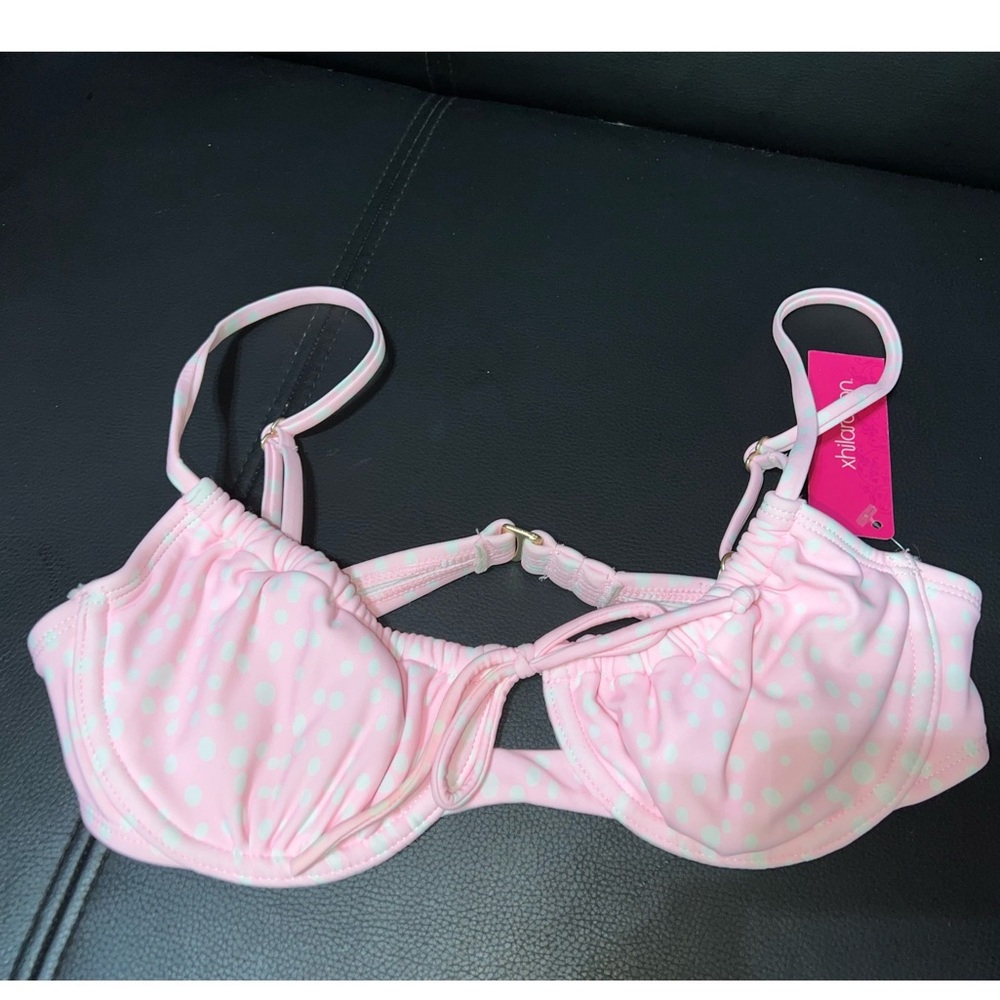 Pink poka dot bikini top
